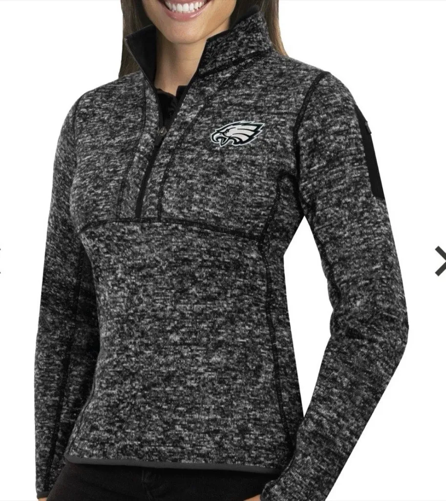 Antigua Womens Philadelphia Eagles Fortune Black Pullover M NFL Quarter Zip - Image 1