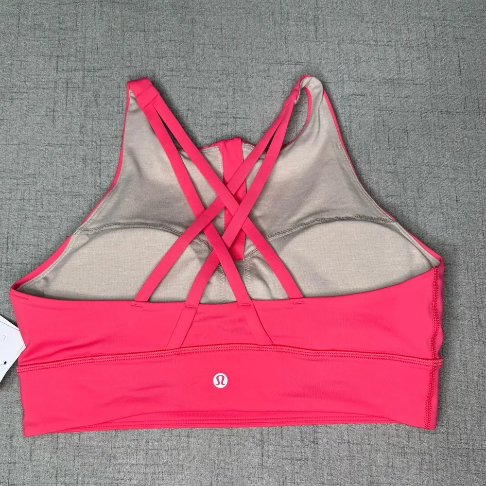 Lululemon Energy High-Neck Longline Sports Bra Zip Front Lip Gloss Pink 10 NWT - Image 4