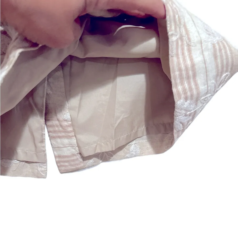 TALBOTS IRISH LINEN EMBROIDERED TAN BEIGE WHITE STRIPED FLORAL PENCIL SKIRT 6 - Image 6