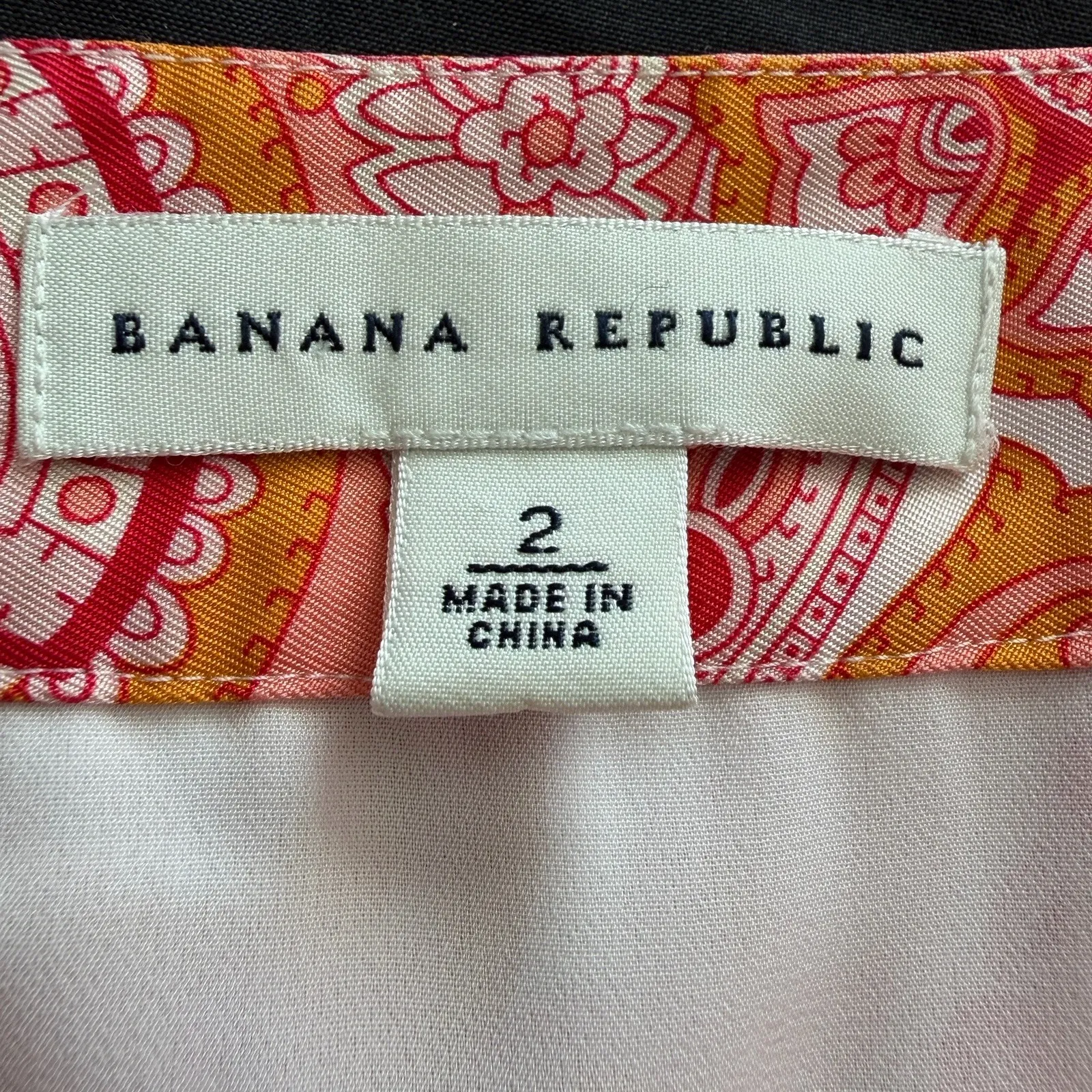 Banana Republic 100% Silk Paisley A-Line Mini Skirt Pink Orange Lined Size 2 - Image 13