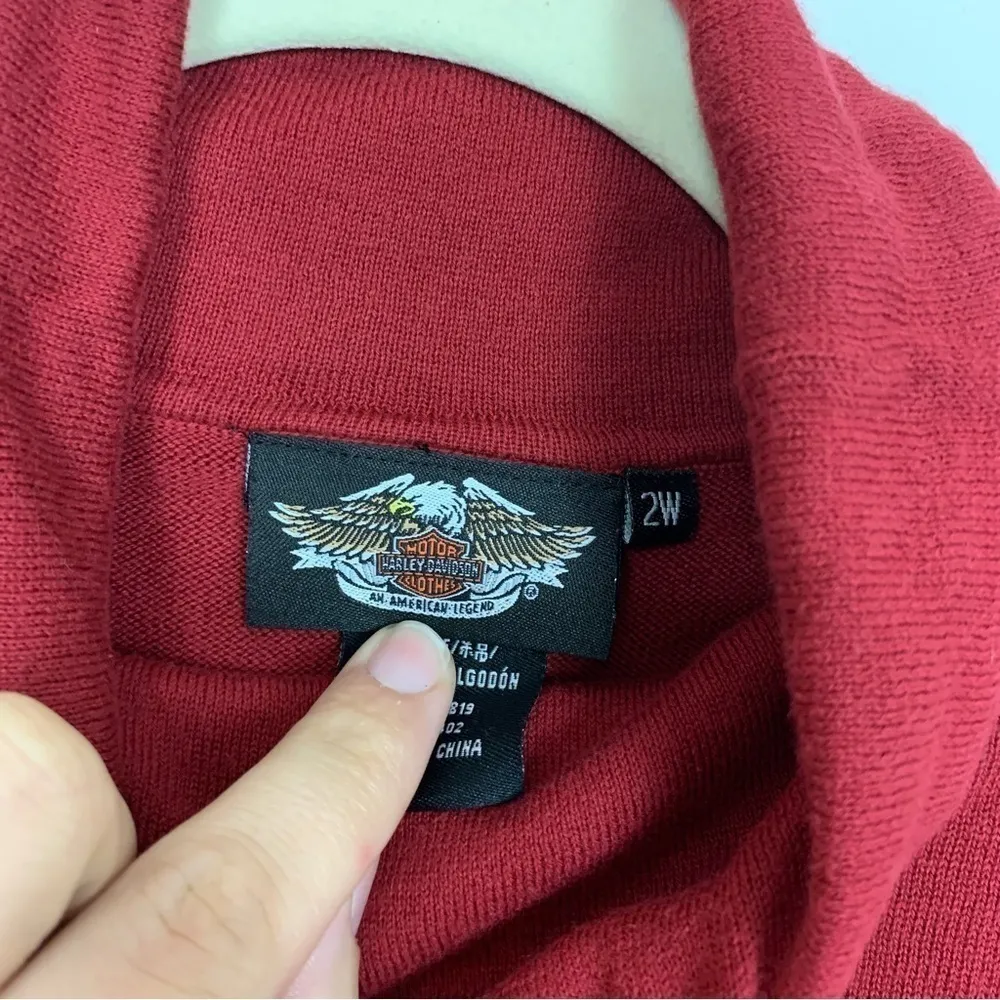 Y2K Harley-Davidson Red Turtleneck Long Sleeve Thermal Top Size 2X - Image 2
