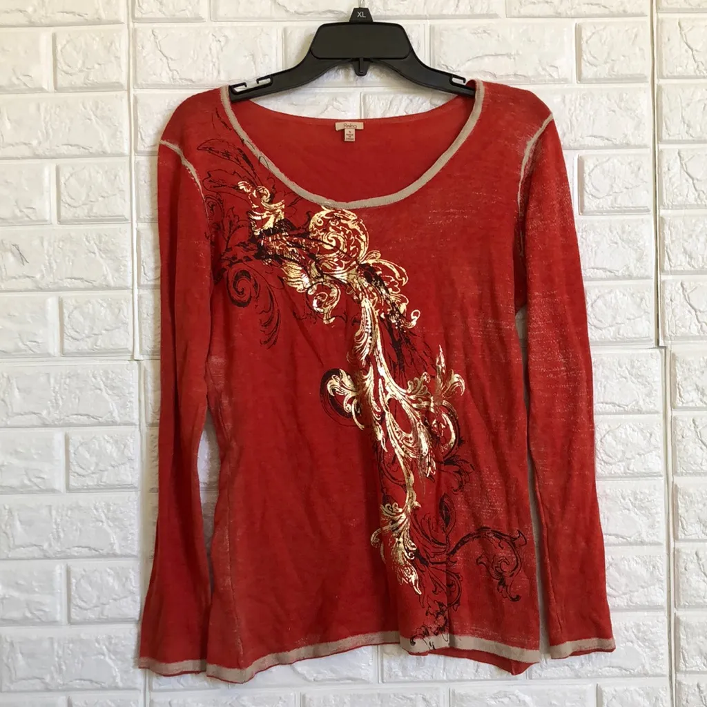 REBA Orange gold swirl lightweight sweater top long sleeve women’s‎ size S - Image 2