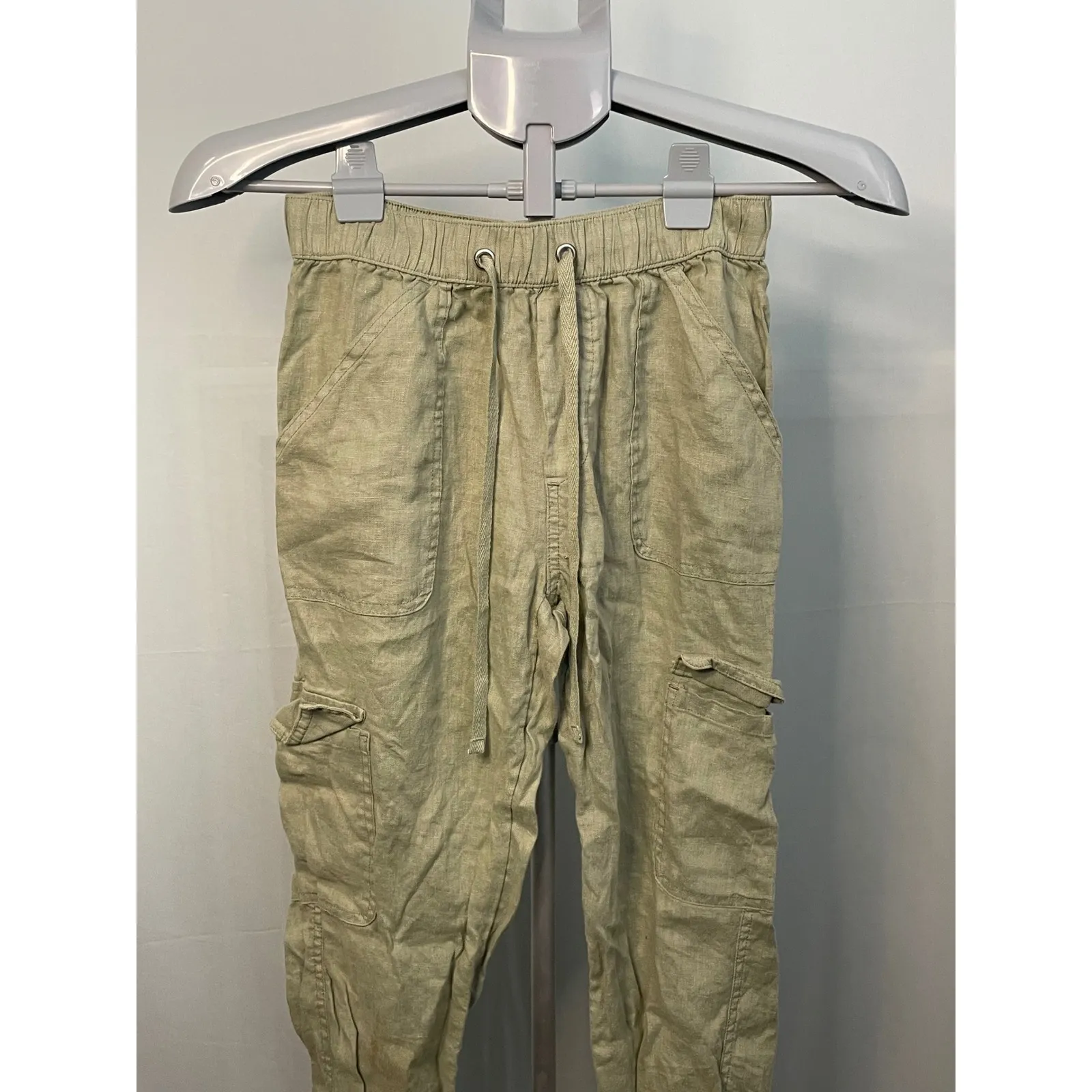 Nicole Miller‎ Linen Joggers XS Drawstring Waist Cargo Pockets Casual Pants - Image 3