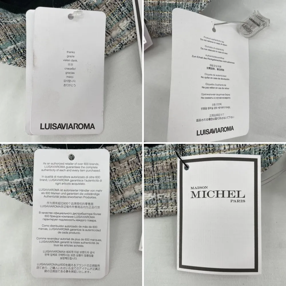 NEW Maison Michel Paris Mara Tweed Bucket Hat Golden Multi Blue White Size M Size M - Image 16