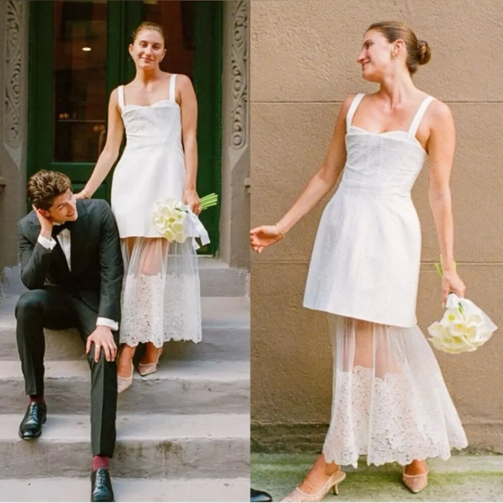 NWT Simkhai Callan Ivory Bustier Jacquard Lace Dress Removable Tulle Hem Sz 12 White - Image 3