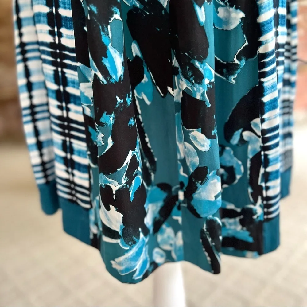 Adrianna Papell Dress Floral Pleated Fit and Flare Teal Blue Sleeveless Belt 4 - Image 14