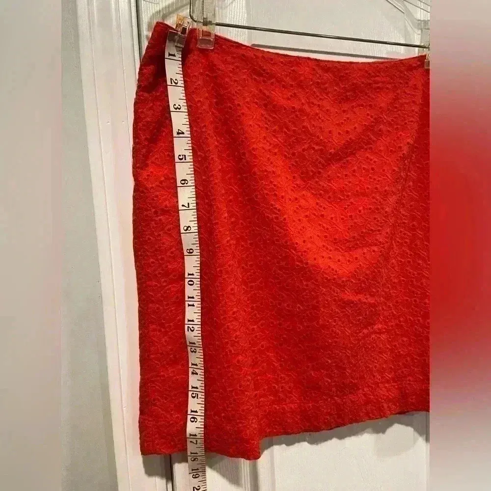 L.L. Bean Favorite Fit Cotton Lace Eyelet Mini Skirt Lined Size 12 Orange - Image 4