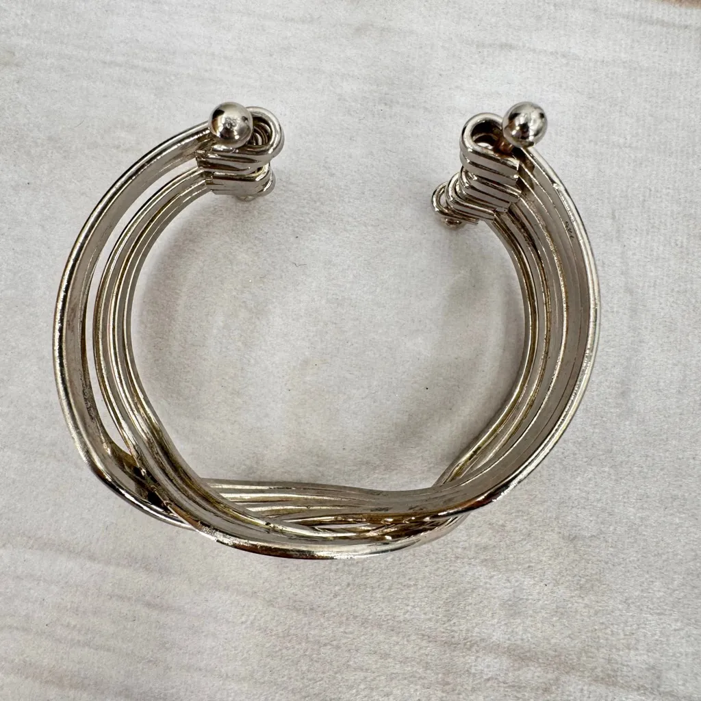 Sterling Silver Multi Strand Wave Bangle Bracelet Stamped 925 Vintage Estate - Image 5