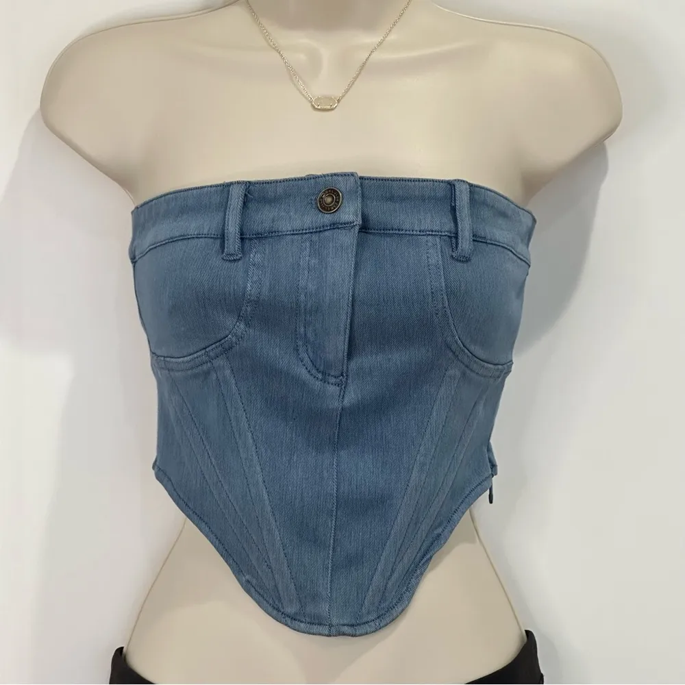 NWT Jluxlabel x Nat And Liv Crop Top Small Blue Denim Corset Strapless Party - Image 2