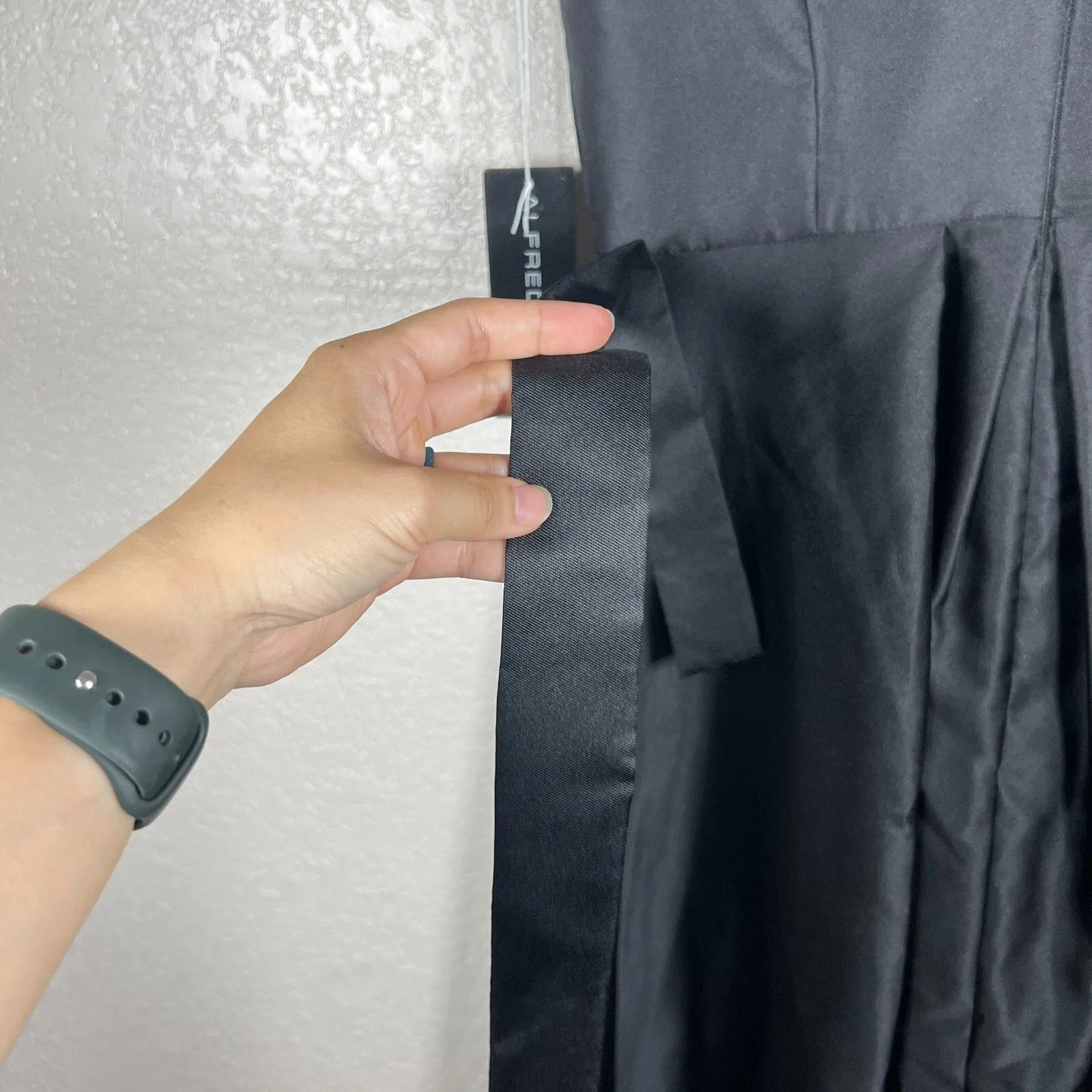 Alfred Sung Black Satin Gown 10 Sleeveless Pleated High Low Dress Old Money - Image 6