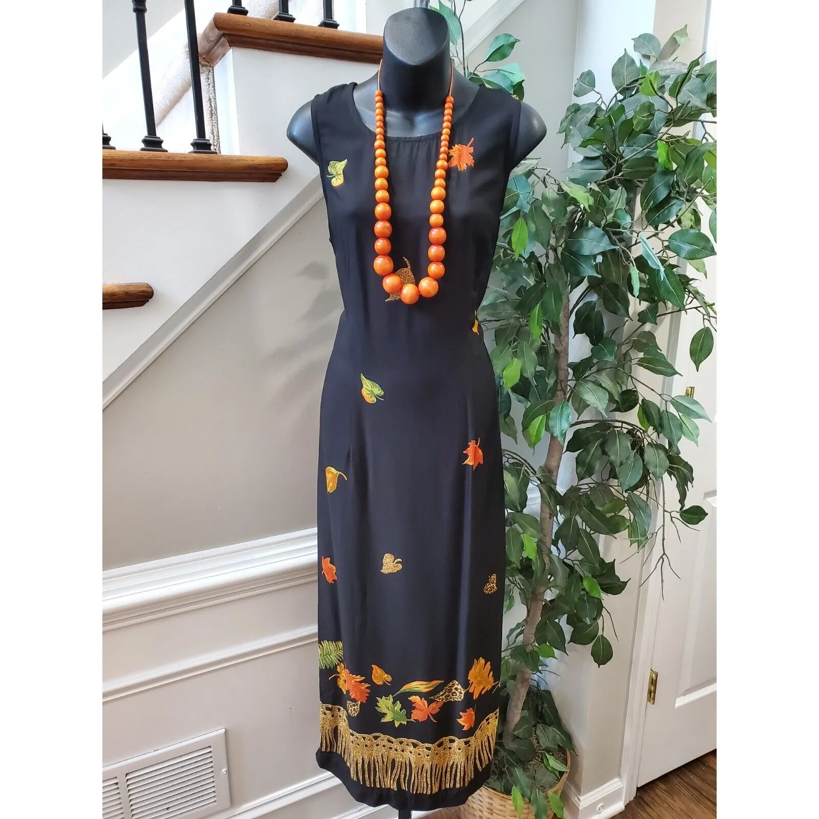 Sheri Martin Women Black Polyester Round Neck Sleeveless Casual Long Maxi Dress Size M - Image 8