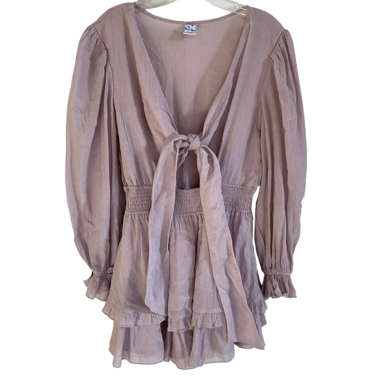 Angel Biba Anthea Bow-Tie Front‎ Layered Frill Dress Blush - 5 - Excellent - Image 7