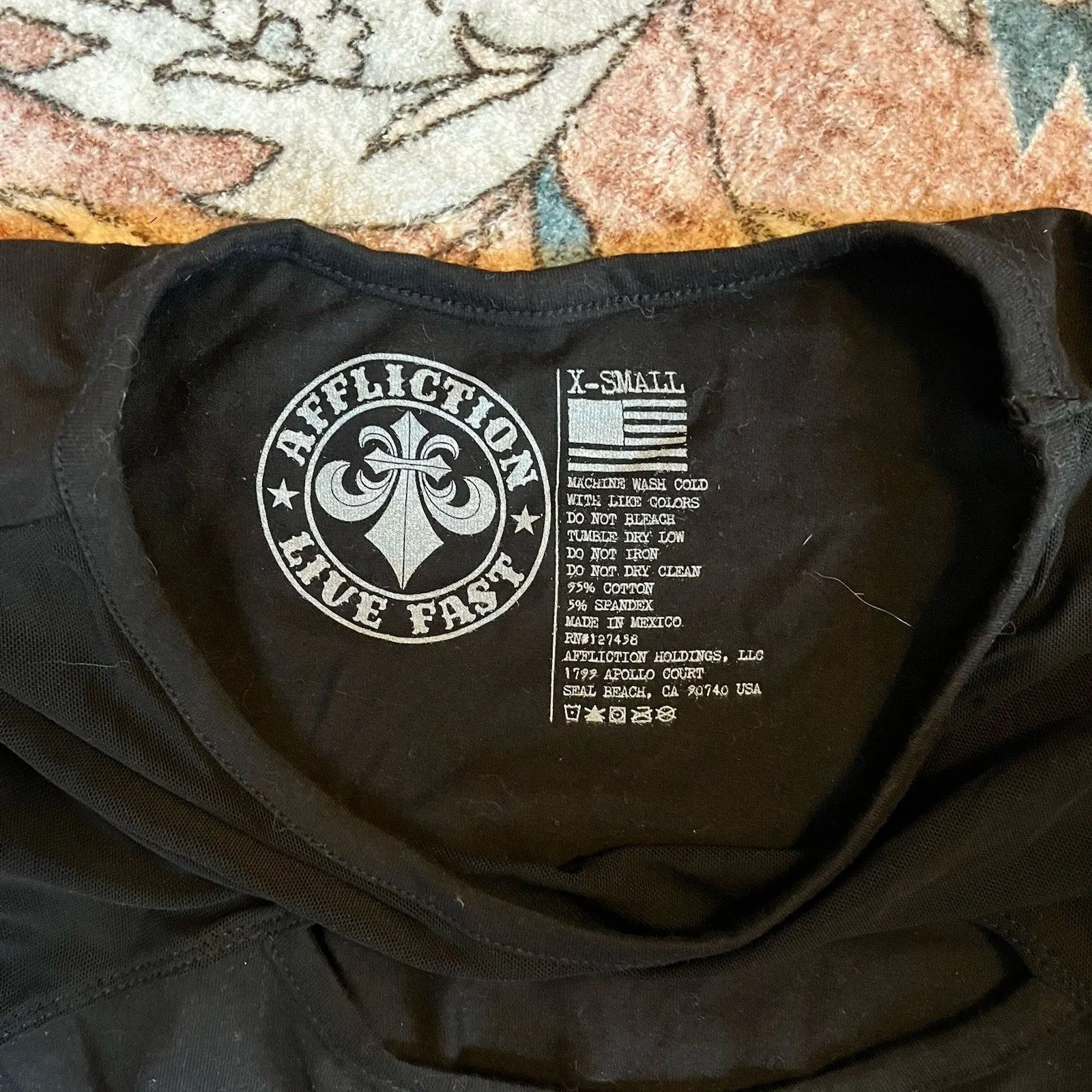 Affliction Live Fast Women’s Bodysuit Size XS Sheer Mesh Low Cut Black Moto - Image 6