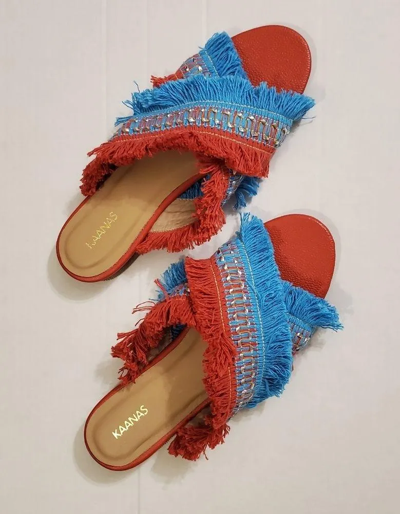 NWOT! Johnny Was $348 Kaanas Ibiza BOHO Frayed Sandals 6 - Image 11