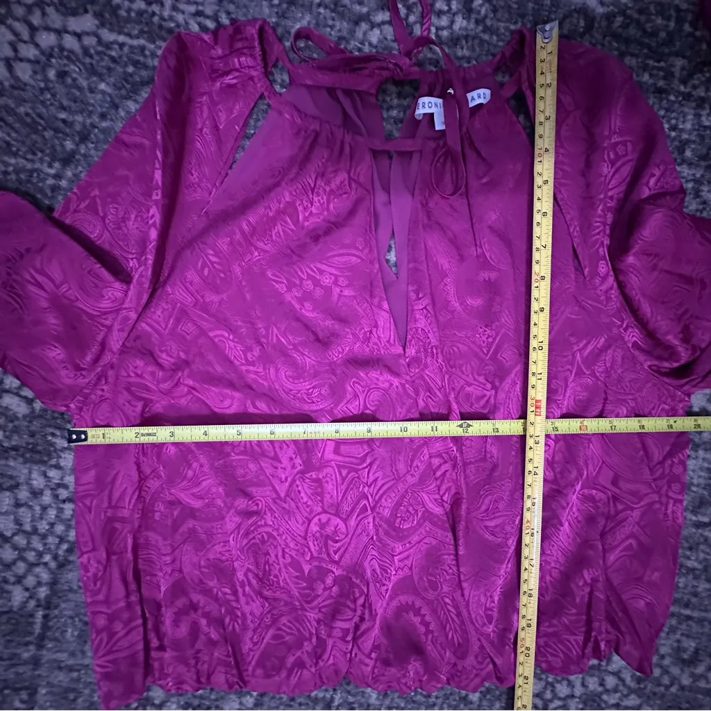 Veronica Beard Women’s 12 Magenta Pink Paisley Inlay Sionne Cut Outs Blouse Top - Image 11