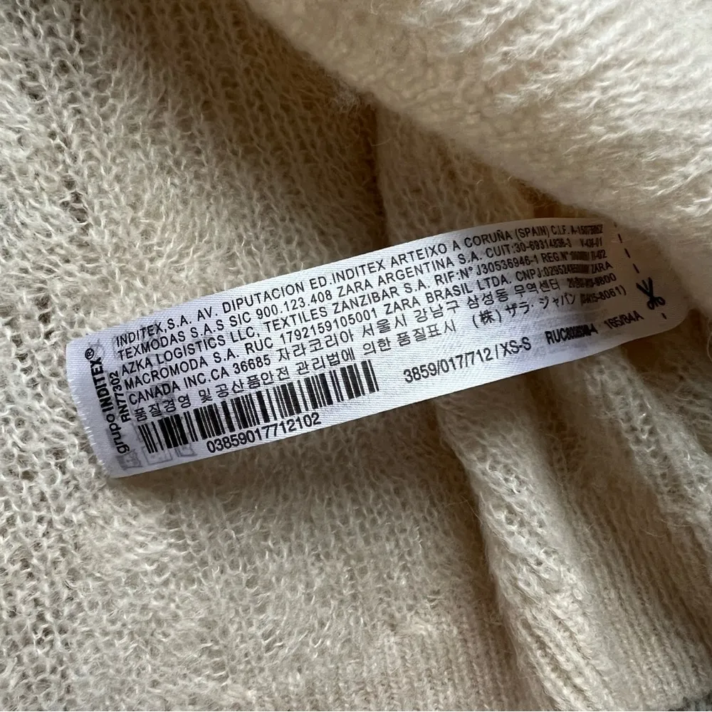 Zara Beige Pointelle Wool Blend Boat Neck Oversized Pullover Sweater XS-S - Image 9