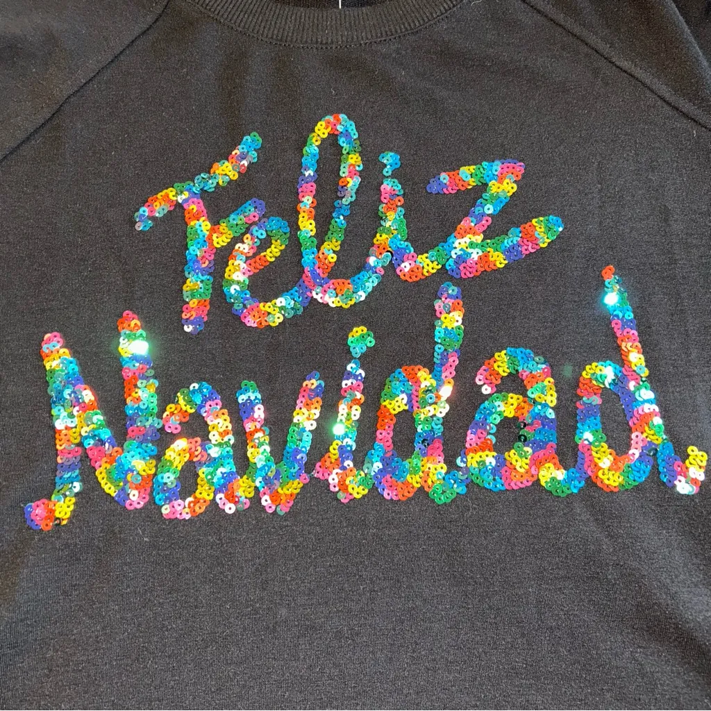 Philosophy black holiday sweatshirt “Feliz Navidad” colorful sequins size S - Image 5