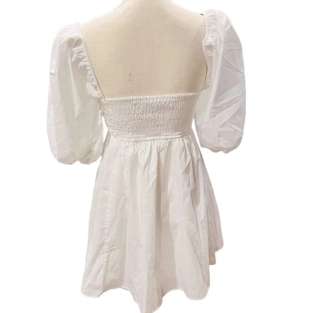 Abercrombie & Fitch Emerson Ruched Puff Sleeve Mini Dress White XSP - Image 8