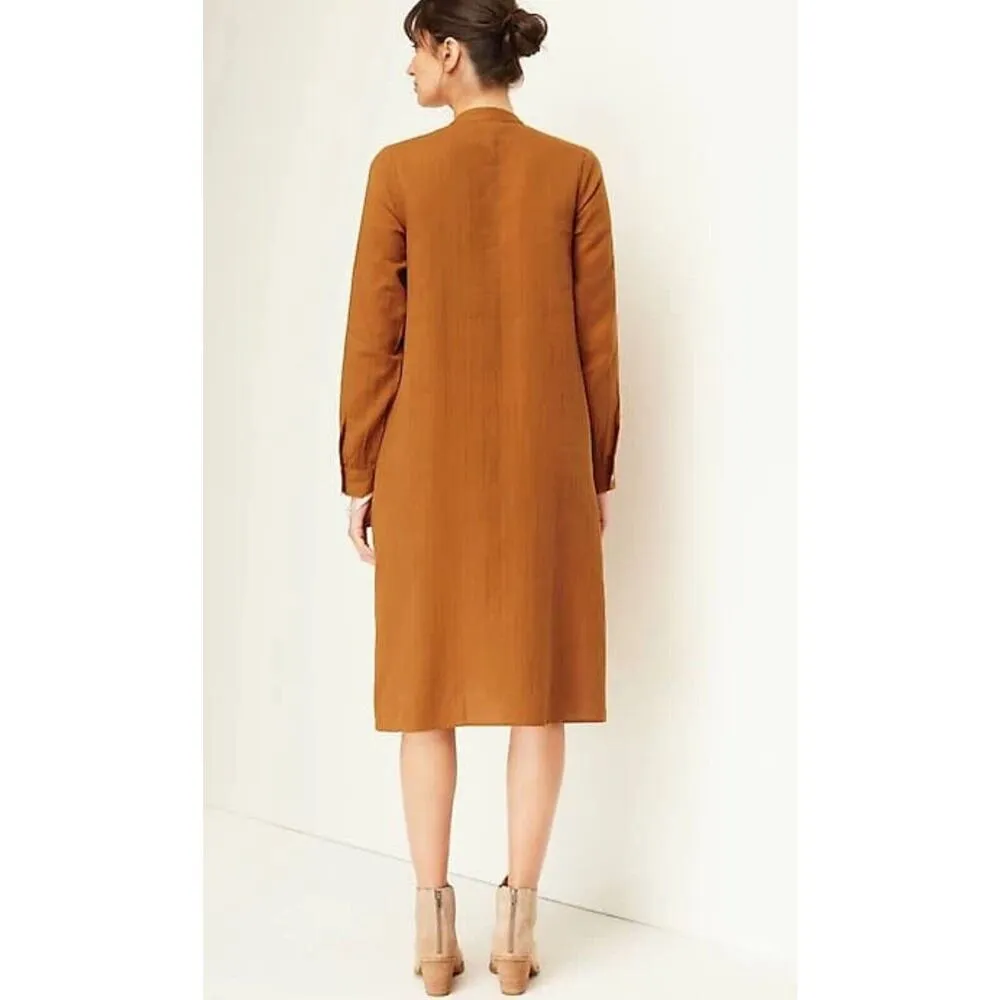 J.Jill Pure Linen Dress Sz S V-Neck Long Sleeve Lagenlook Copper Boho Beach NWT​ - Image 5