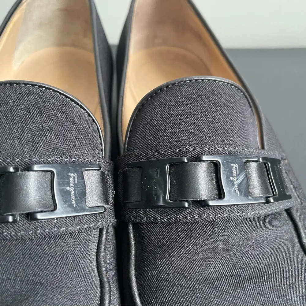 Salvatore Ferragamo Sport Black Fabric Logo Bit Loafers Shoes Made in Italy 9.5 - Image 5