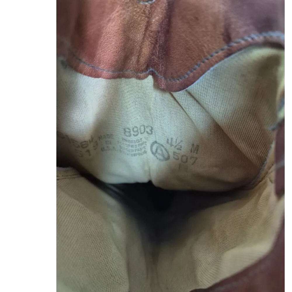 Acme Vintage Brown/Tan Leather Cowgirl Boots Sz 4 1/2 Knee High Top Stitching Brown - Image 8