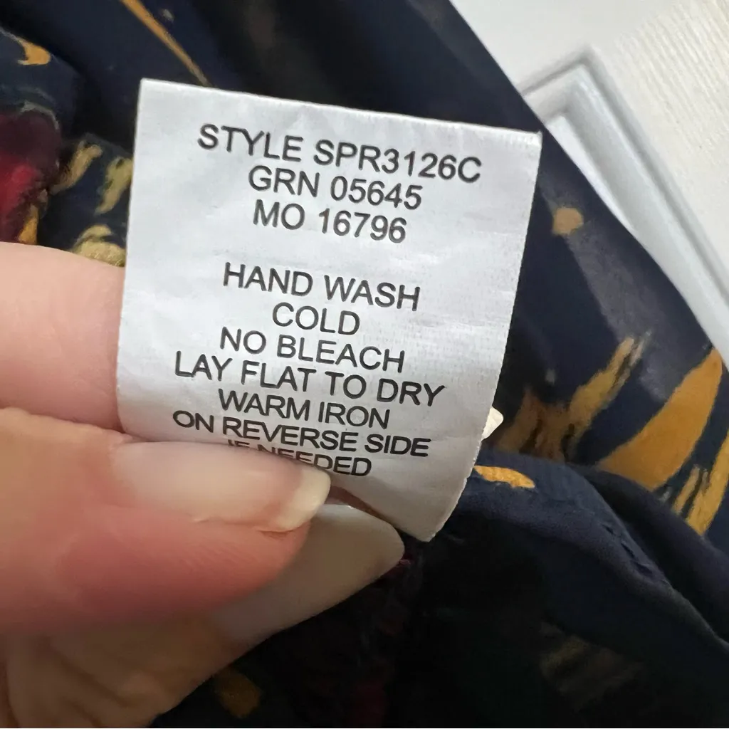 Anthropologie Fig and Flower Navy Floral Sheer Peasant Blouse Boho Top Medium Blue - Image 8