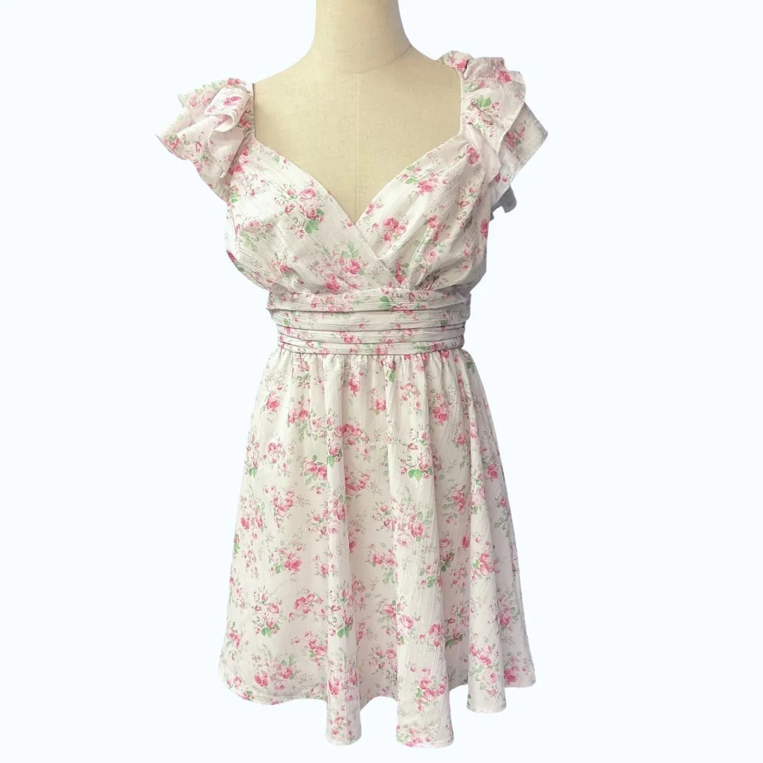 Altar'd State Raquel Mini Dress Size Medium White Pink Cottagecore Floral NWT‎ - Image 2