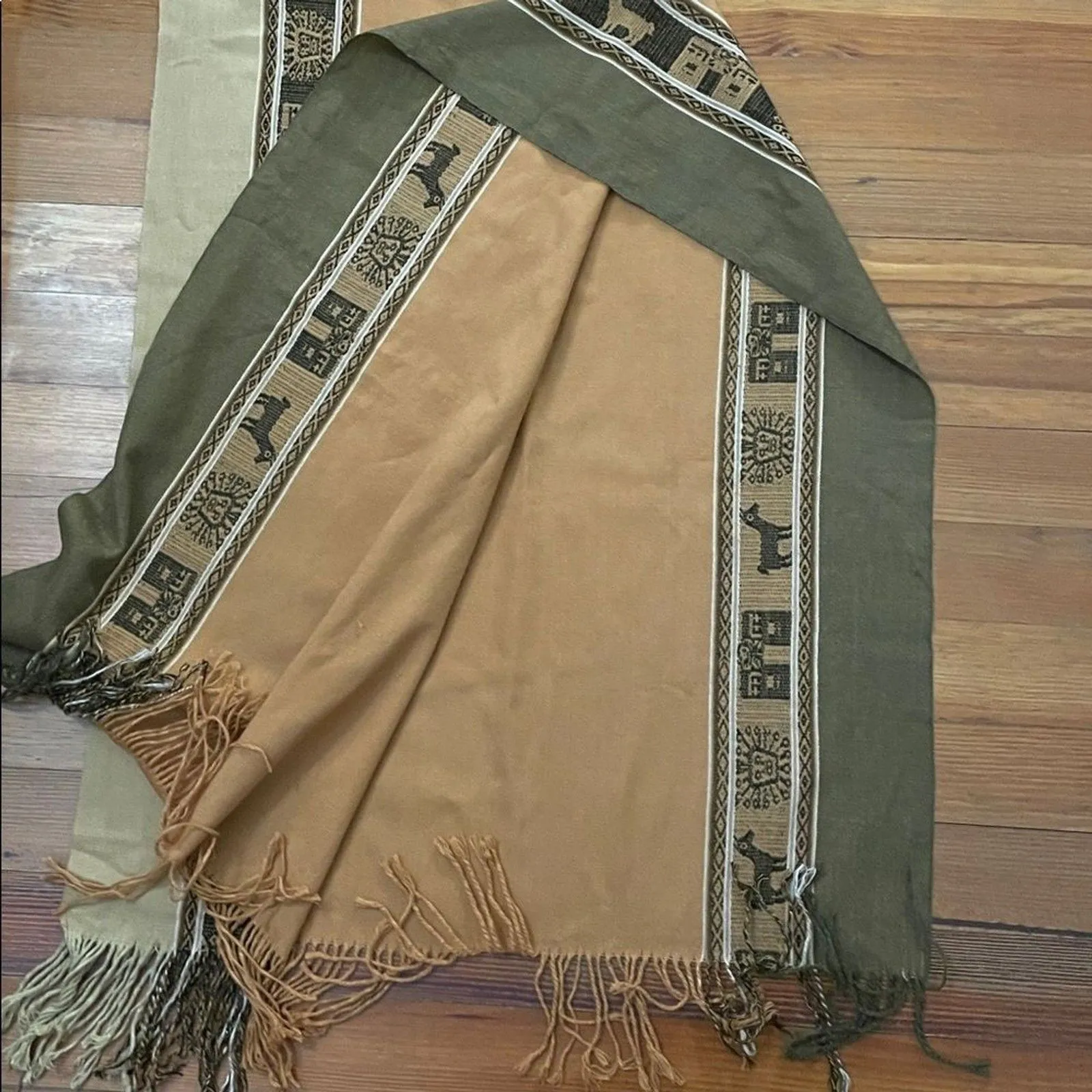 Brown Handwoven Peruvian Wool Wrap Shawl Andean Pattern 26x74 - Image 6