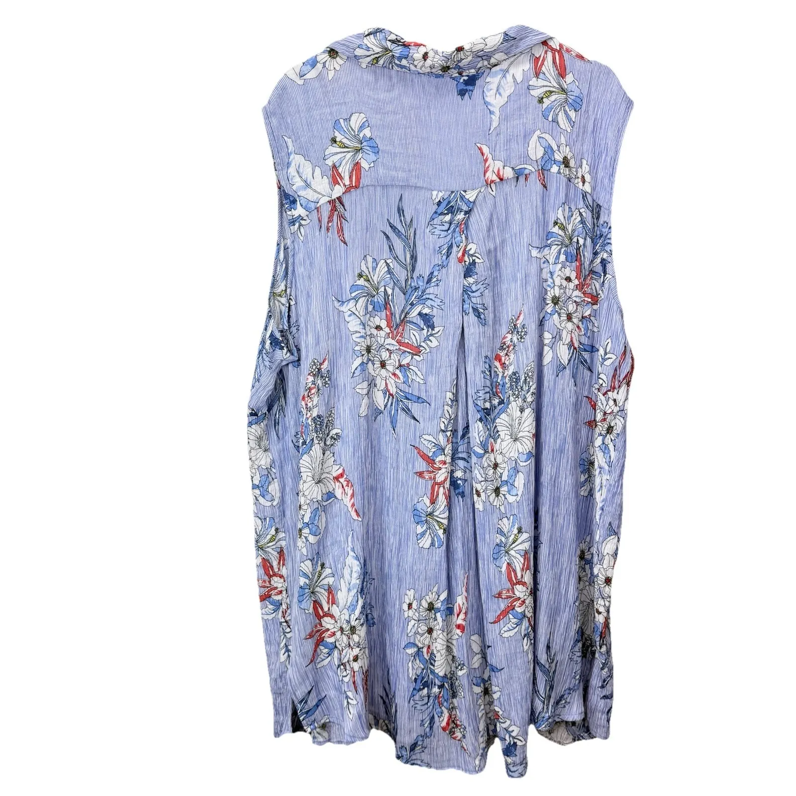Catherines Blue Floral Gauze Sleeveless Casual Button Up Shirt Size 4X - Image 5