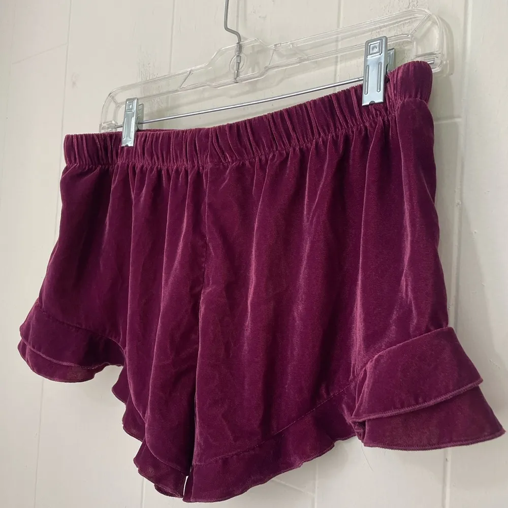 Victoria’s Secret Velour Shorts Burgundy Elastic Waist Ribbon Ruffles ~ Size S - Image 5