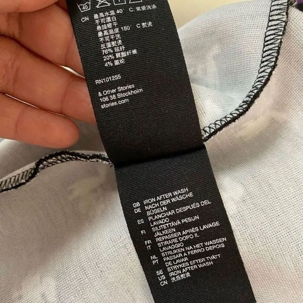 & Other Stories Black White Longline Top Mini Dress Long Sleeve Cactus Print - Image 9