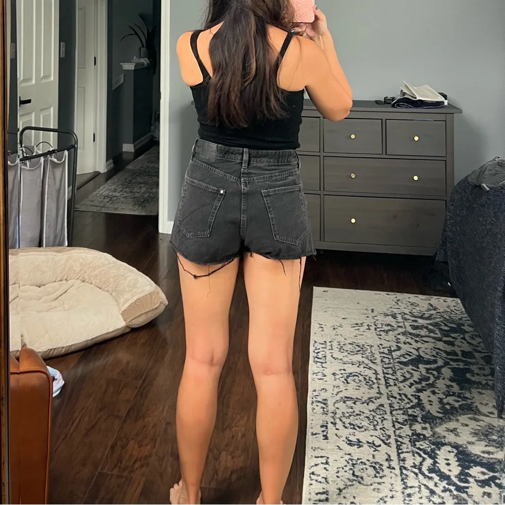 Ripped Black Jean Shorts Size 6 - Image 9