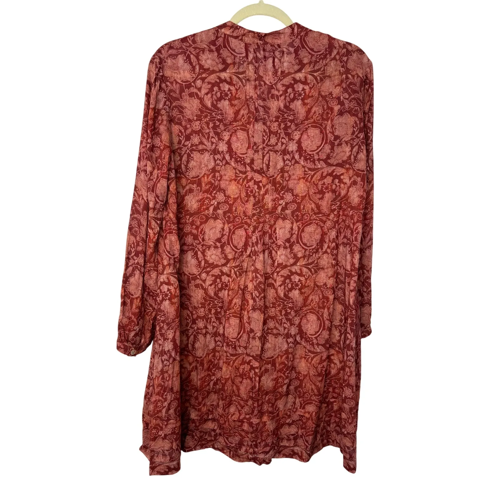 Peruvian Connection Floral Boho Tunic Dress Red Viscose Pintuck Peasant S - Image 3