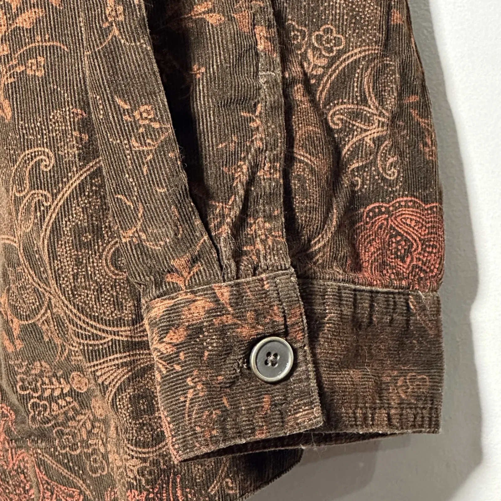 CJ Banks Women's Boho Brown Paisley Corduroy Button Up Shirt Jacket 1X - Image 8