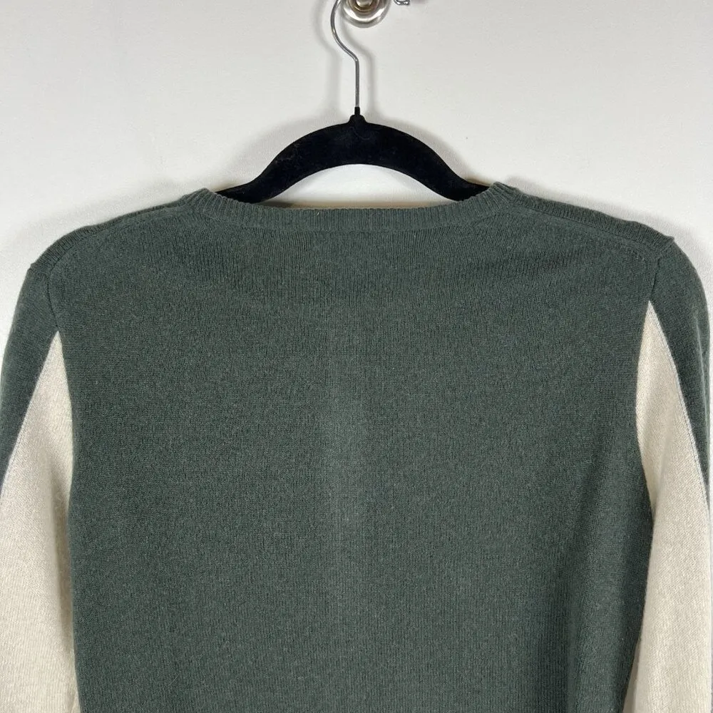 Brodie Cashmere Button‎ Up Sweater Green And Beige Women’s Size Small Luxury - Image 8