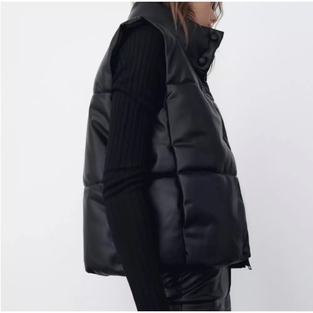 Zara Faux Lether Puffer Vest Black Size XS NEW - Image 7