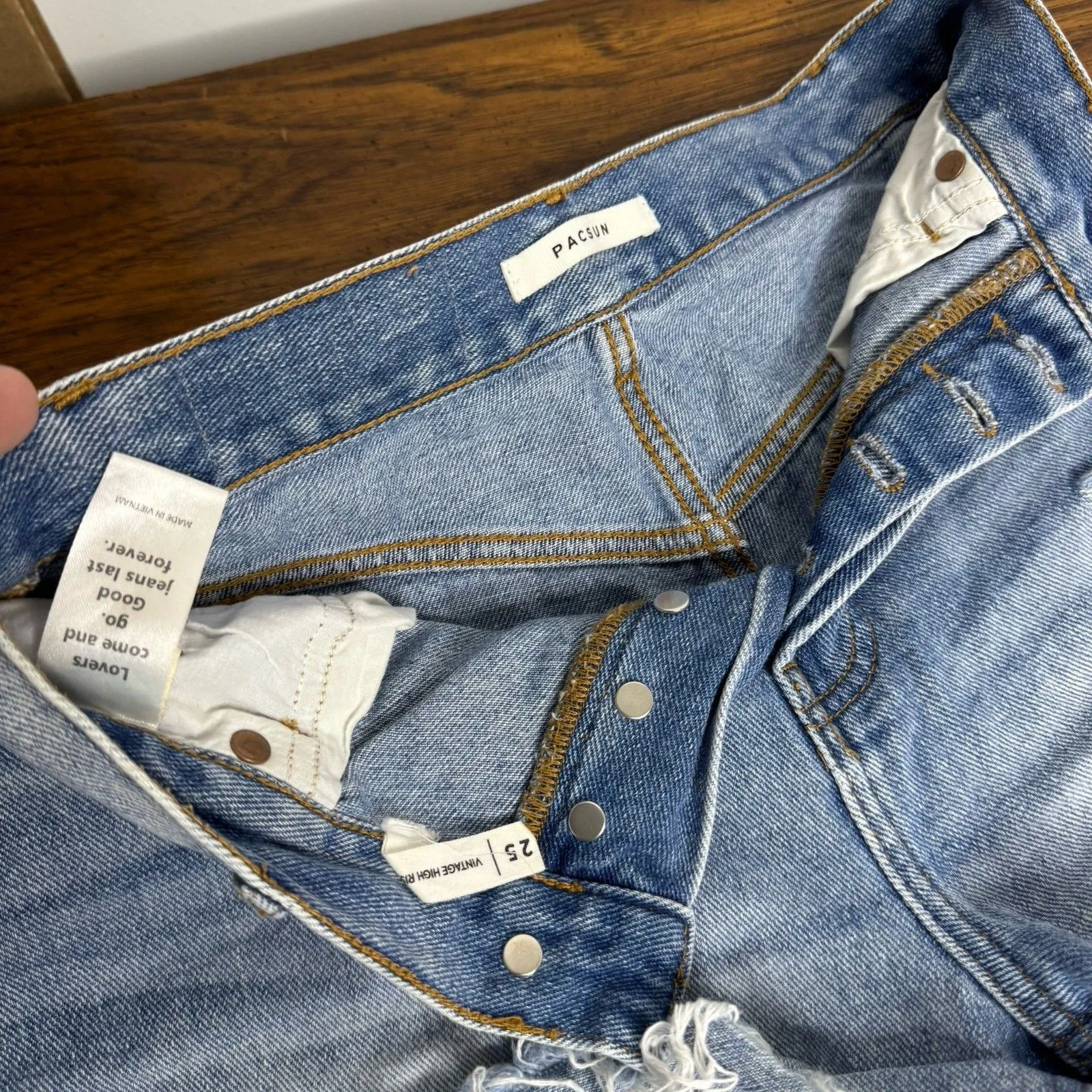 Pacsun Women's Vintage High Rise Distressed Booty Shorts Size 25"Button Fly Jean - Image 2