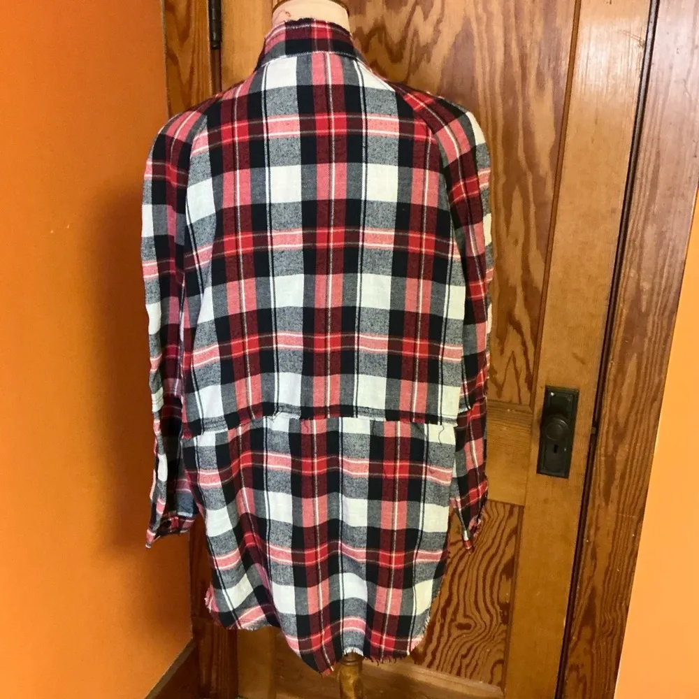 Feminine distressed oversized flannel shirt Red Size M - Image 14