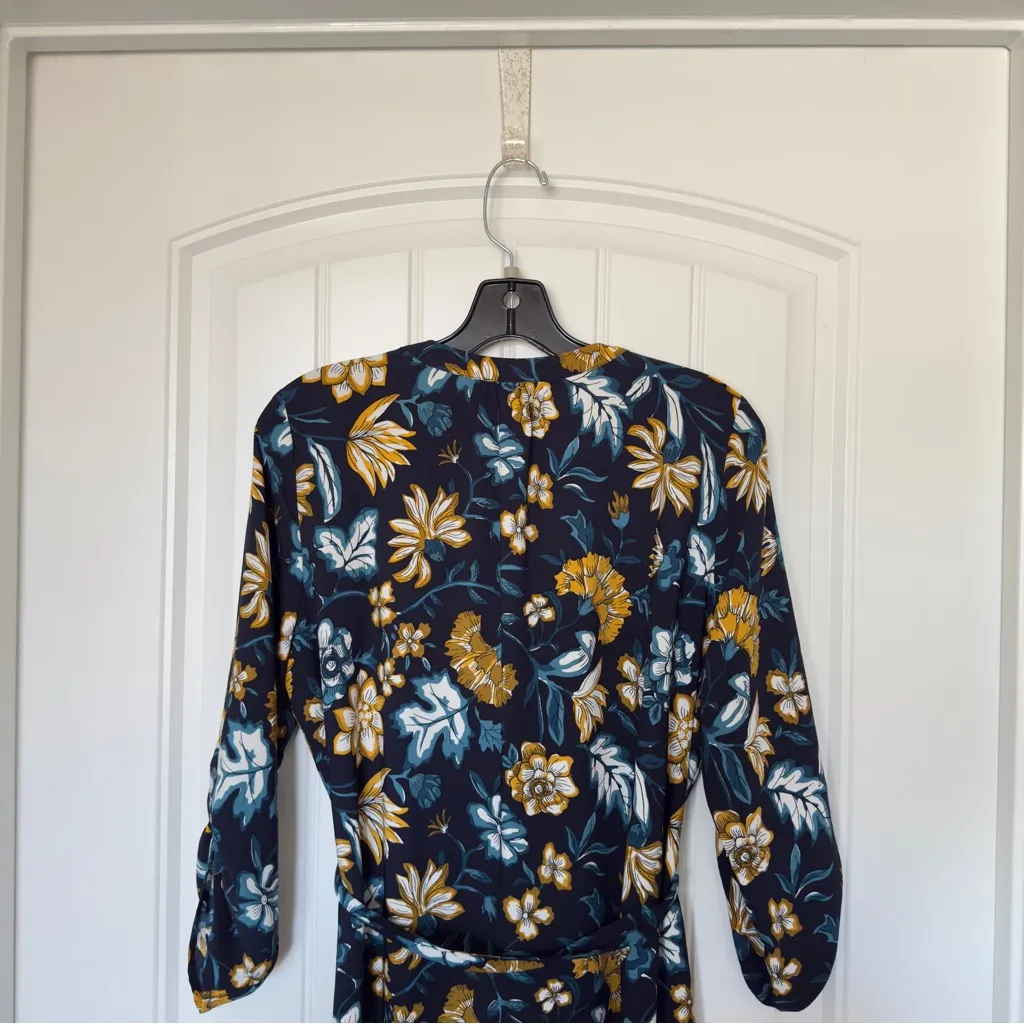 LOFT Petite Large Multicolor Floral Peasant Shirt Dress Blue Yellow NWT - Image 4