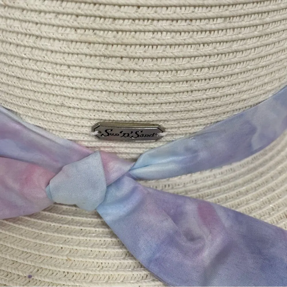 Sun and Sand Headwear White Wide Rim Sun Hat SPF 50 Purple Ribbon Beach - Image 2