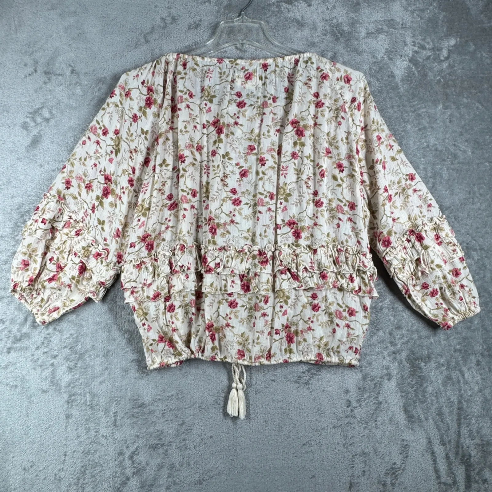 Denim & Supply Ralph Lauren Floral Blouse Ruffle Trim Boho Peasant Top Medium - Image 3