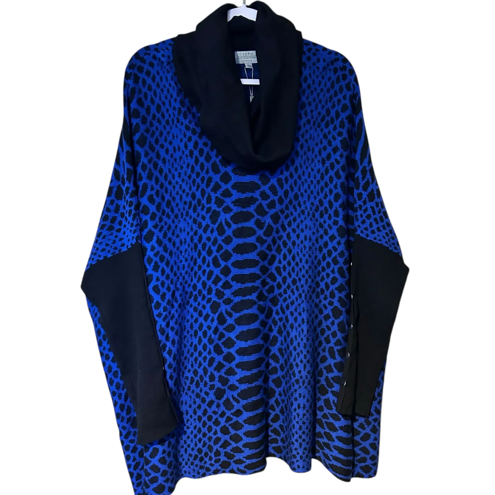 Joseph A. NWT Woman Sweater Cowl Neck Blue Black Leopard SZ 2X Art to Wear Cozy - Image 2