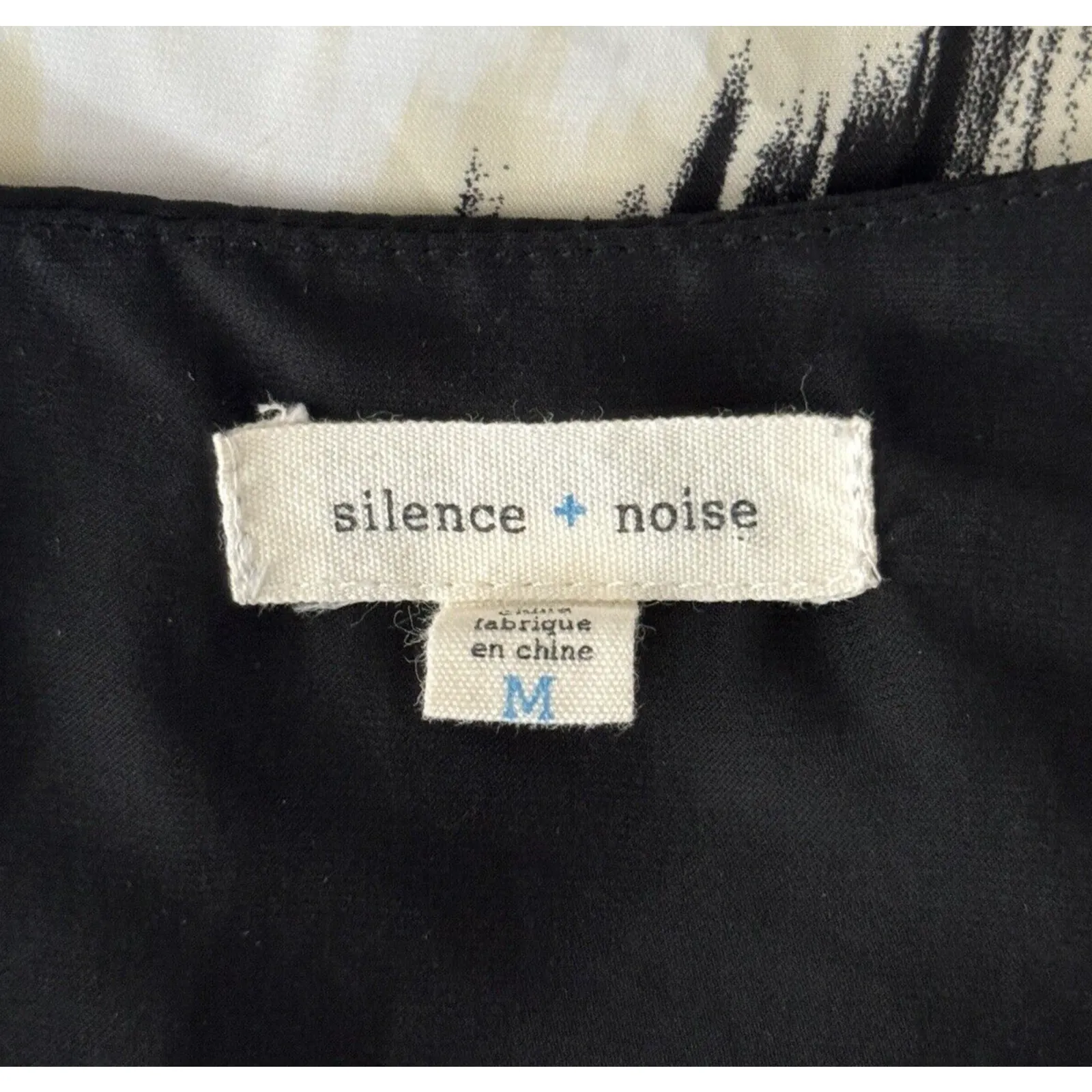Silence Noise Dress Women Medium Cream Black Scarf Print Shift Mini Casual Party - Image 7