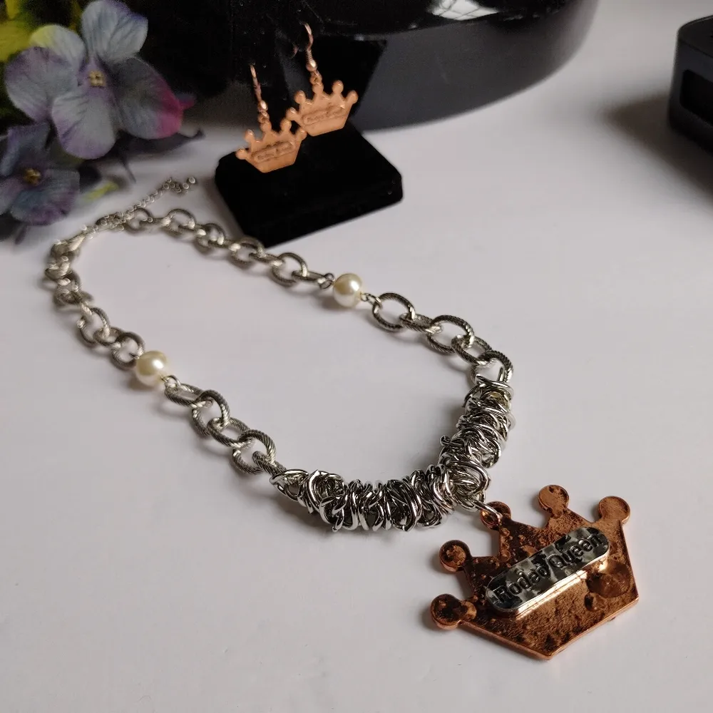 Rodeo Queen Crown Chain Necklace Set Silver - Image 2