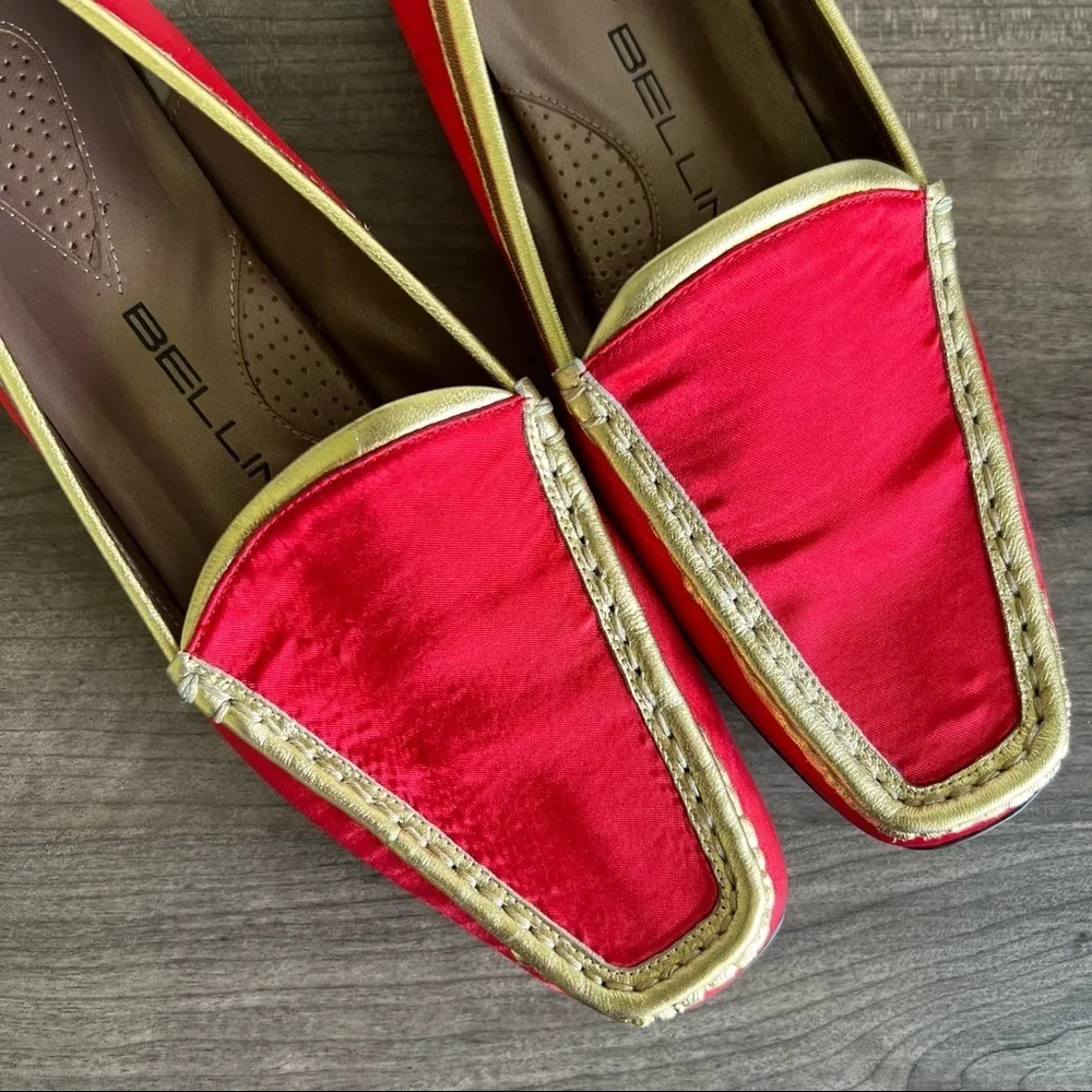 Bellini Aden Red and Gold Satin/Leather Women’s Loafer Size 8.5 Wide #772 - Image 4