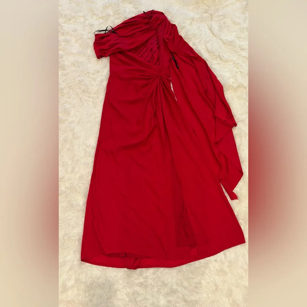 NWOT Tadashi Shoji Ember One-Shoulder Draped Gown lava red Sz 10 - Image 3