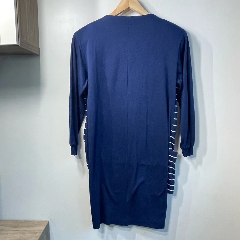 Women’s Vintage Sweater Dress Navy with Gold Buttons Striped sz Small‎ Jenifer V Blue - Image 7