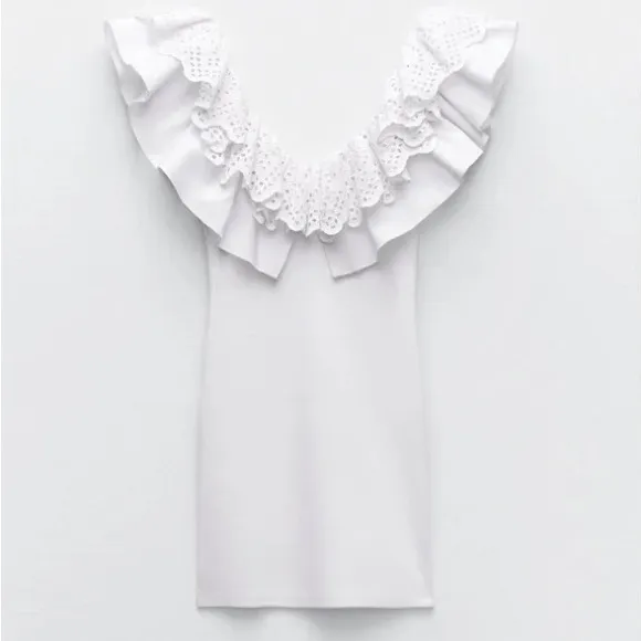 NWT ZARA RUFFLE DETAILING BLOGGERS FAV RIB WHITE DRESS BOHEMIAN - Image 7