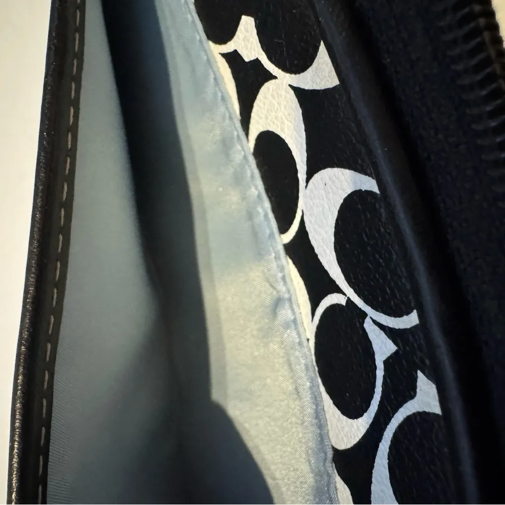 Coach Vintage Signature Leather Chelsea Heritage Large Zip Wallet Wristlet Black - Image 10