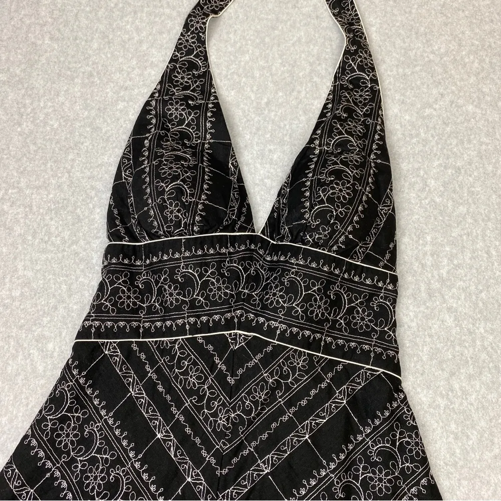 White House Black Market Floral Embroidered V-neck Halter Tie Top A-line Dress 2 - Image 2